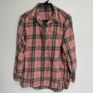 Ralph Lauren Pink Brown Green Plaid Flannel Button Up Shirt Size Large